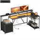 76" Gaming Desk, Reversible Computer Table with RGB Lights, USB Ports, Monitor Stand and 2 Fabric Drawers, Black