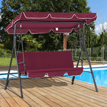 Wine Red 3-Seater Porch Swing with Adjustable Canopy