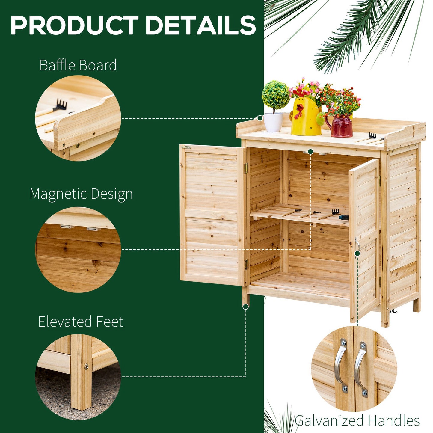 Wood Garden Shed, Compact Outdoor Storage Cabinet Potting Shed with Inner Shelf and Double Doors for Backyard, Natural