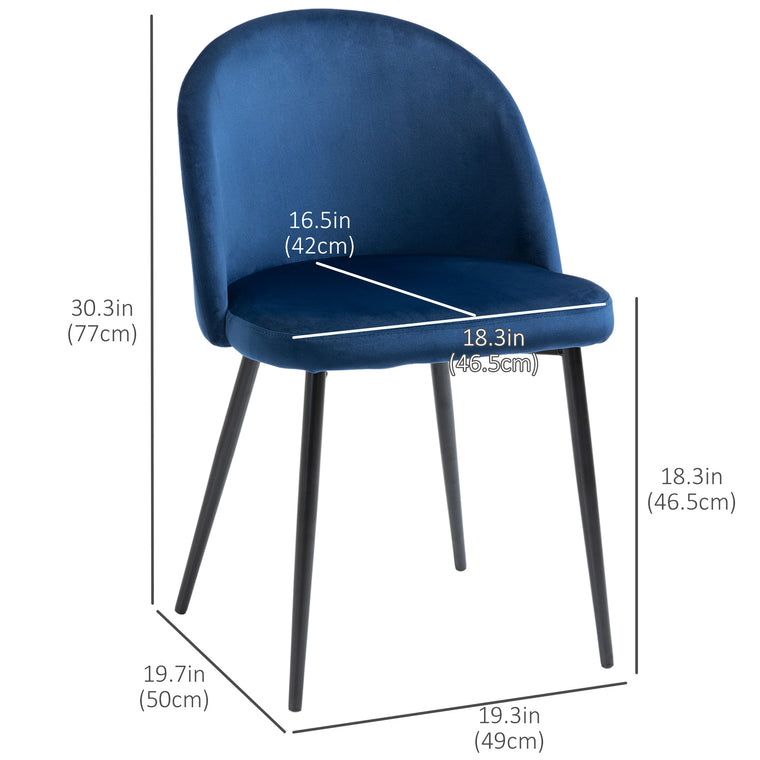 Velvet Mid-Back Dining Chairs Set of 4 - Dark Blue