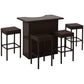 5 Pieces Patio Bar Set, Outdoor PE Rattan Wicker High Top Outdoor Table and Chairs Outdoor Bar Set with Tempered Glass Top Bar Table and Shelves, 4 Bar Chairs, Dark Brown