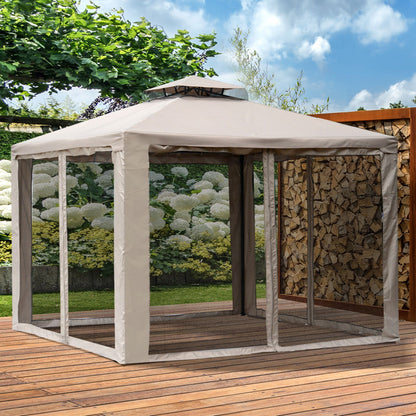 10' x 10' Brown Gazebo Pavilion with 2-Tier Roof & Steel Frame