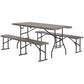 6FT 3PCS Faux Rattan Outdoor Camping Table Bench Set with Carrying Handles, Folding Picnic Table with 2 Benches, Brown