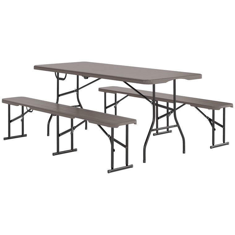 6' Faux Rattan Folding Picnic Table with 2 Benches