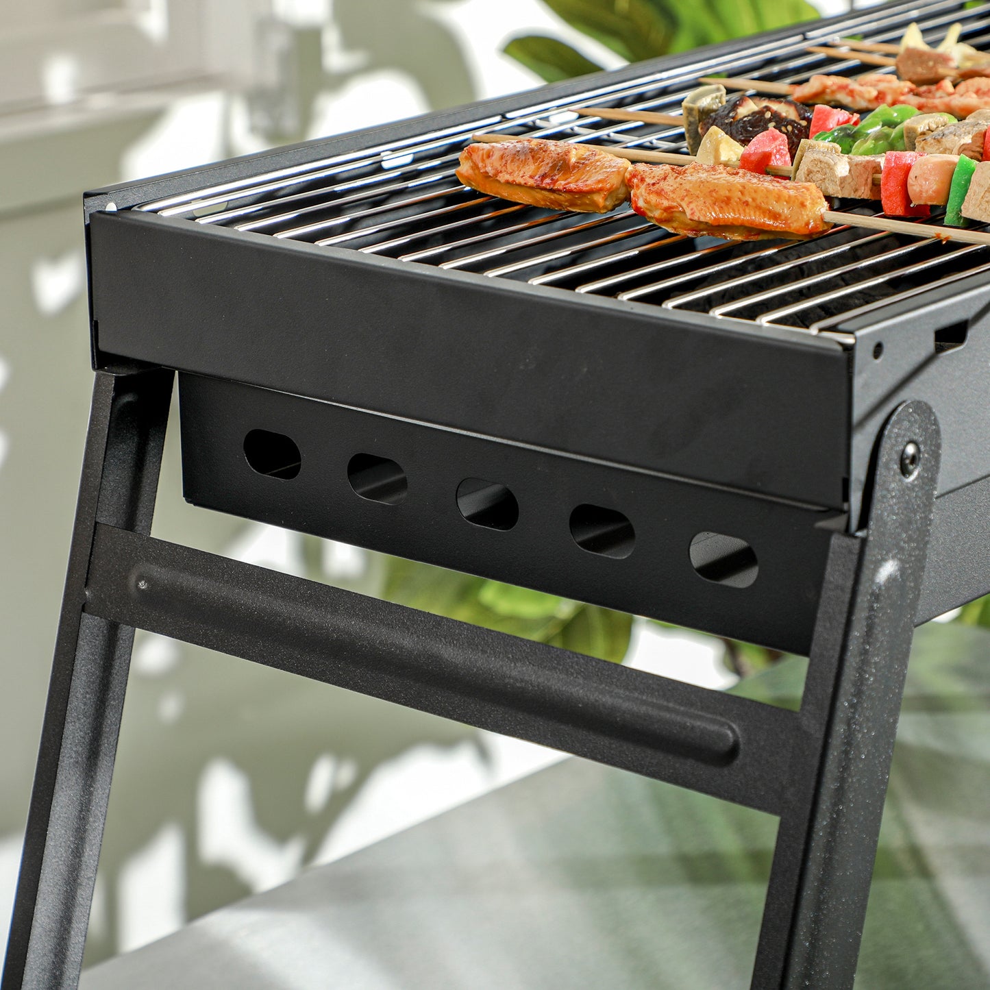Portable Charcoal Grill with Pull-Out Charcoal Basin, Folding Tabletop Barbecue, Compact Camping BBQ, Black