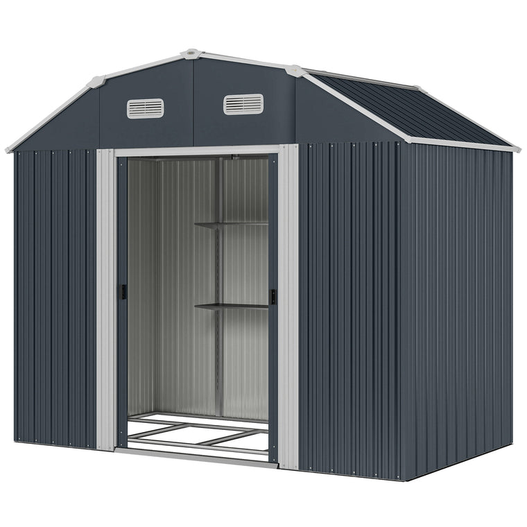 8' x 4' Galvanized Tool Shed with Double Sliding Doors and Vents