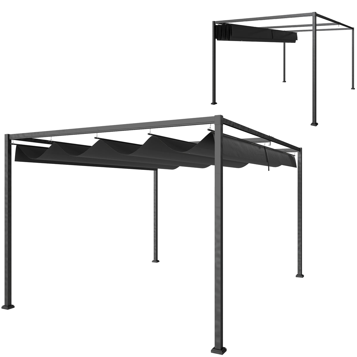 10' x 7' Black Patio Pergola with Retractable Canopy