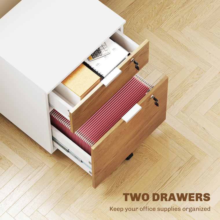 2-Drawer Lockable Filing Cabinet - White Wood