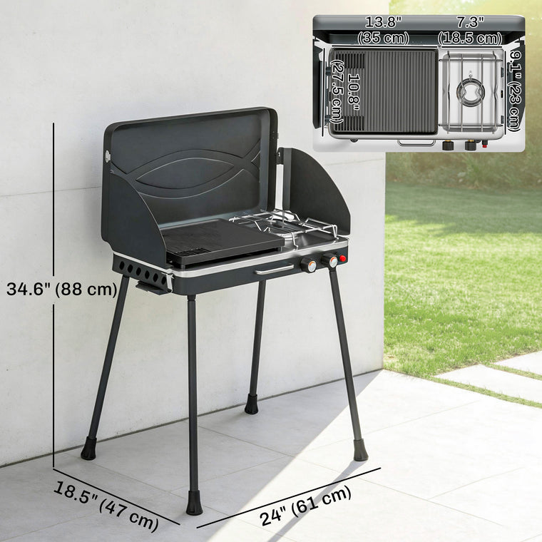 2-in-1 Camping Stove & Gas Griddle with Detachable Legs