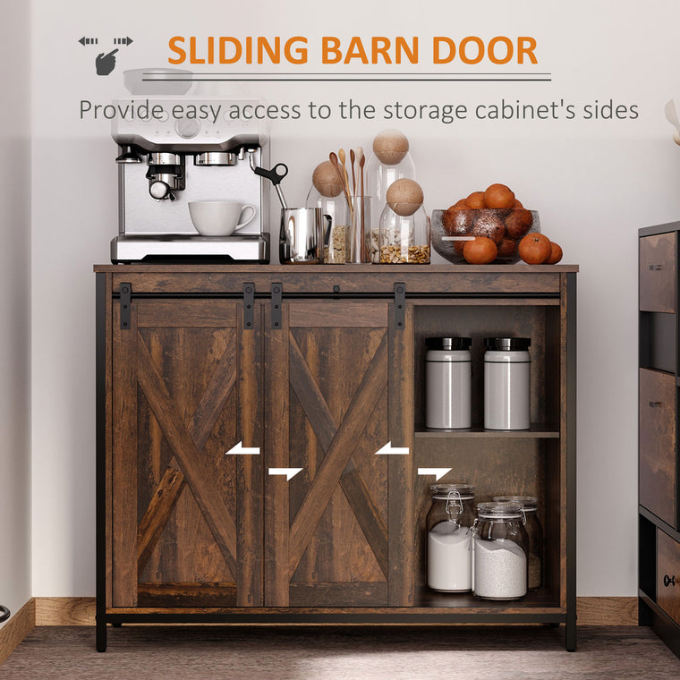 Industrial Buffet with Barn Doors and Drawers - Rustic Brown