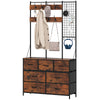 Hall Tree Coat Rack with 7-Drawer Dresser - Rustic Brown