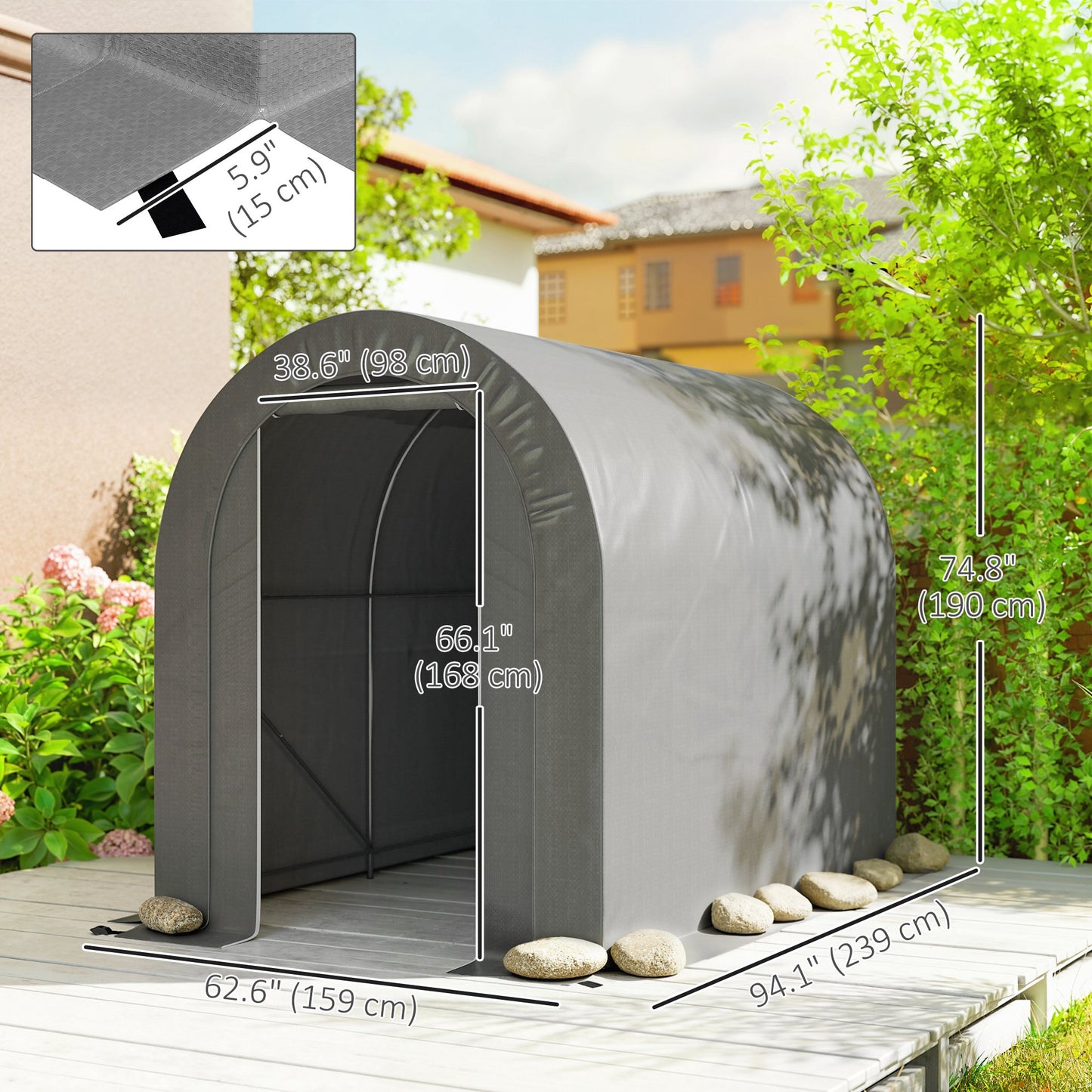 Outdoor Storage Shed, Heavy Duty Galvanized Steel Portable Shed for Bike, Motorcycle, Garden Tools, Black