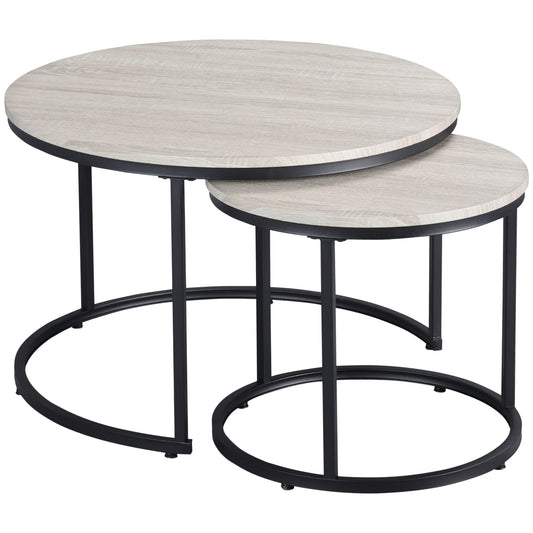 Round Nesting Coffee Tables Set of 2 - Grey Wood Grain