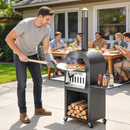 Wood-Fired Pizza Oven with Shelves and Cabinet