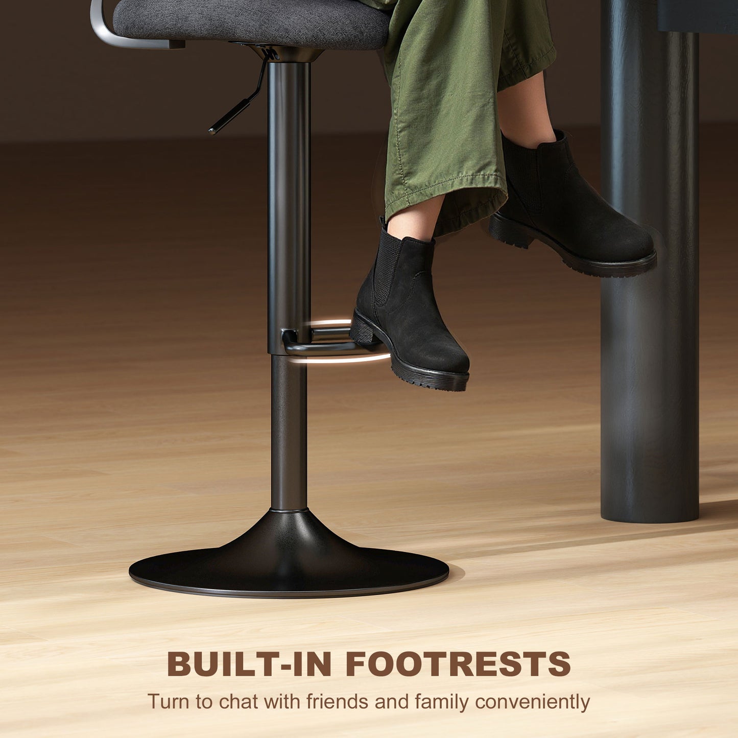Bar Stools Set of 2, Modern Swivel Counter Height Barstools with Footrest and Hollow Backrest, Black