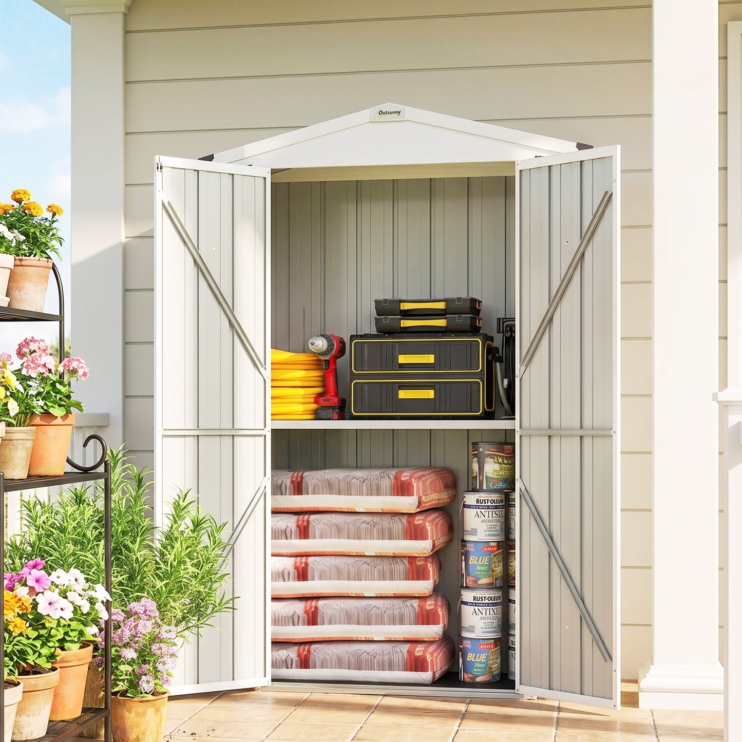 Apex Roof Metal Garden Shed with Shelf