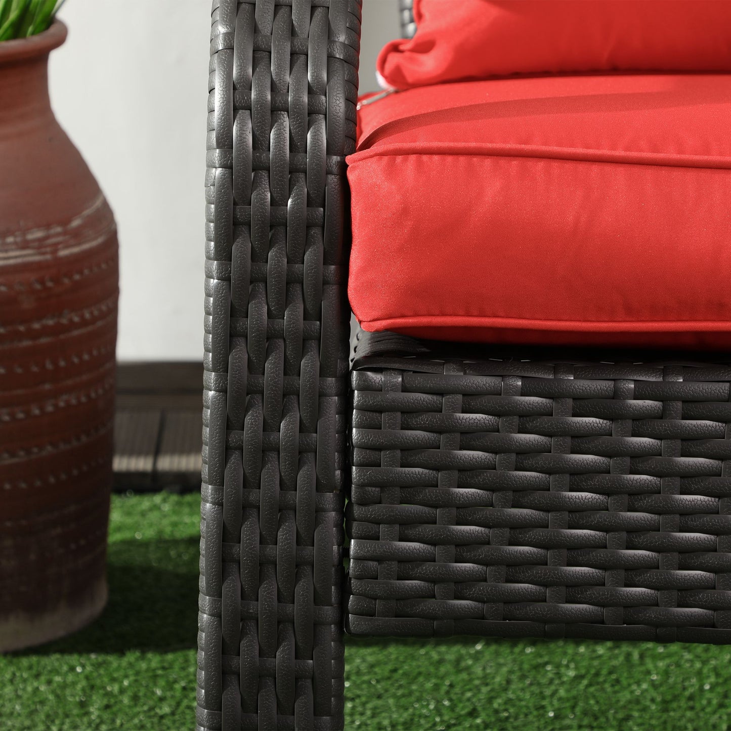 Patio Wicker Adirondack Chair, Outdoor Rattan Muskoka Chair with Cushions for Patio, Garden, Backyard Dark Blue