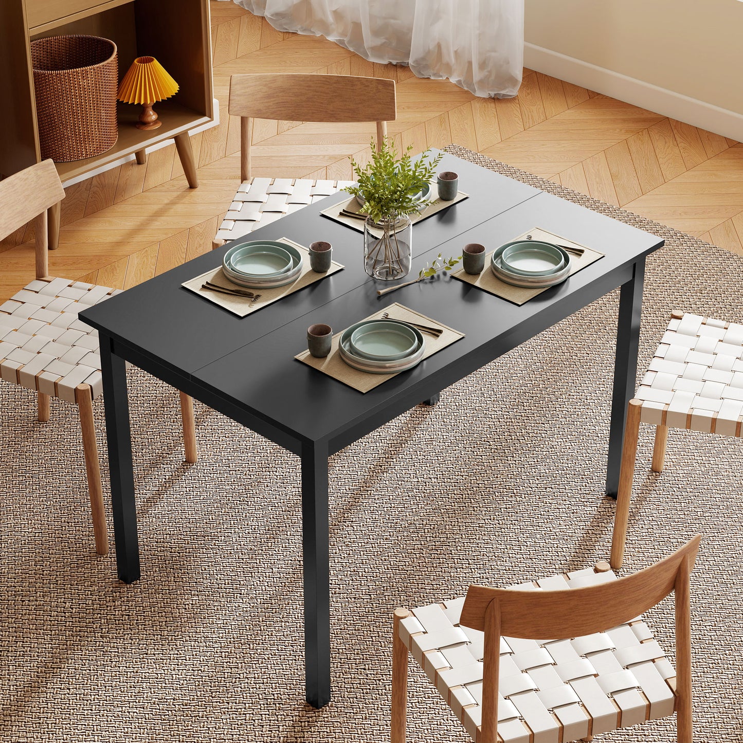 47" x 30" Dining Table, Farmhouse Dining Room Table with Pine Wood Frame, Space Saving Kitchen Table, Black