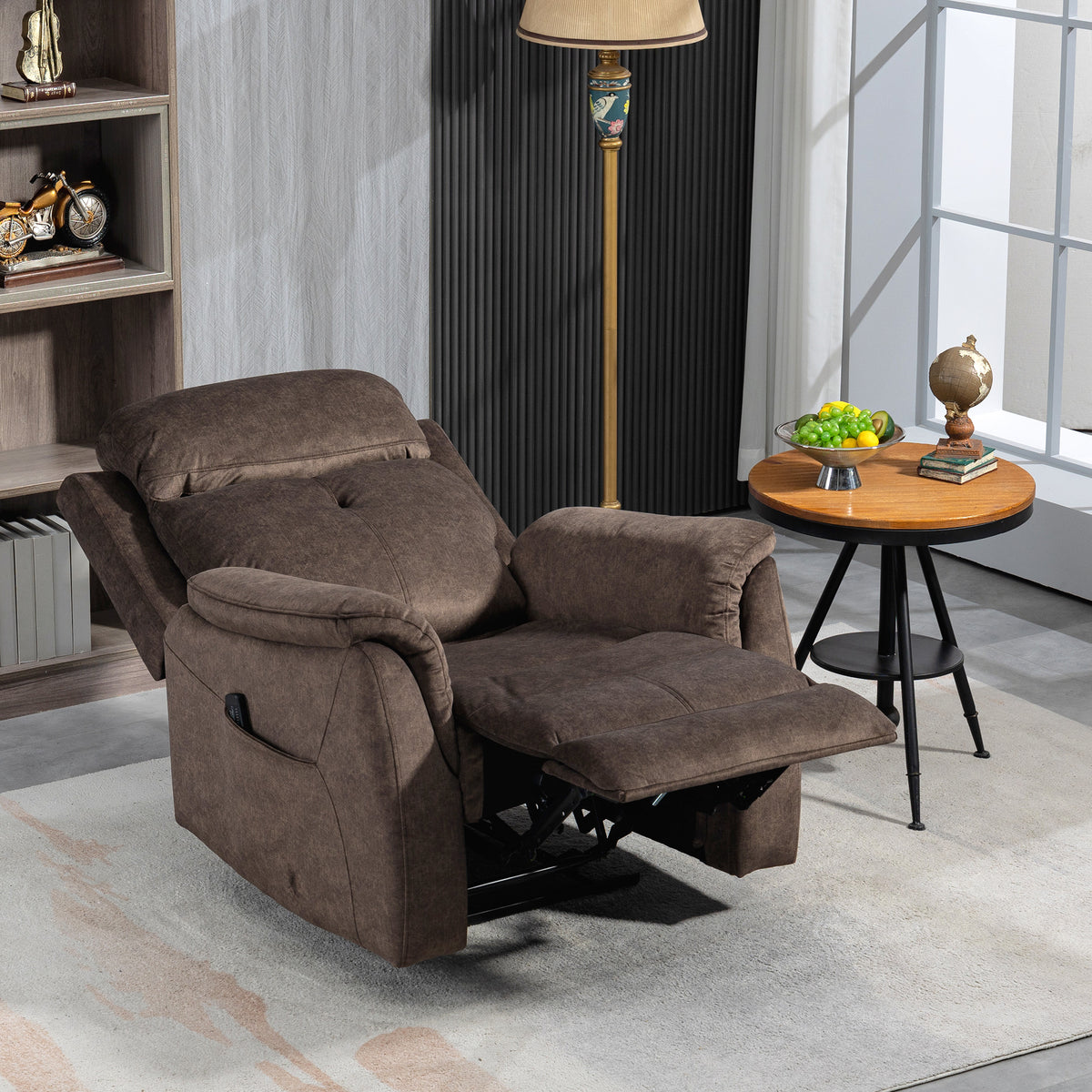 Manual Recliner Chair with Vibration Massage, Reclining Chair for Living Room with Side Pockets, Brown