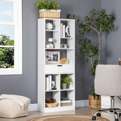 Tall Bookshelf with Drawer - White
