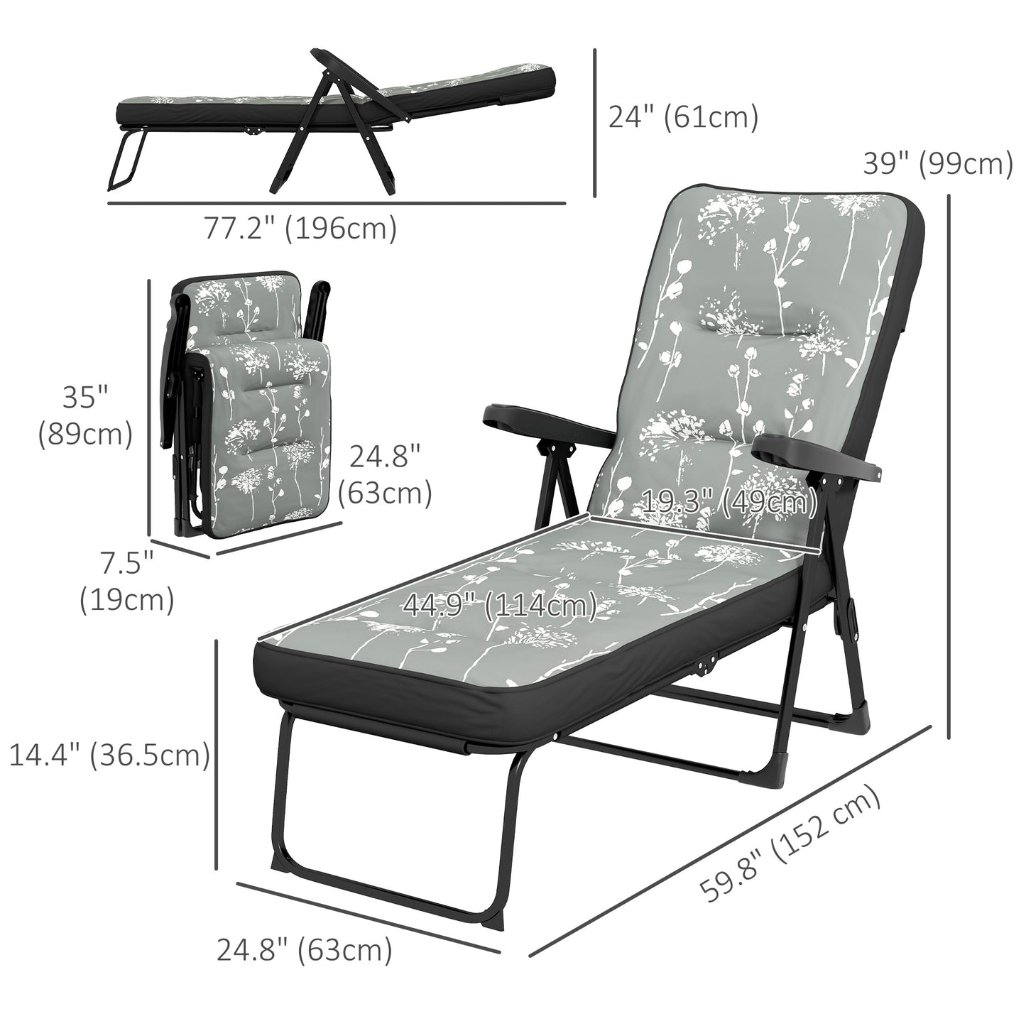 Folding Outdoor Lounge Chair with Cushion, Adjustable Backrest, Reclining Patio Garden Chair with Footrest, Wine Red