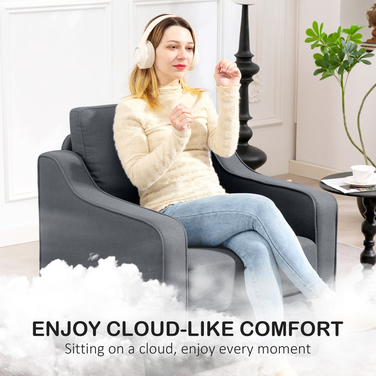 Linen Accent Armchair with Pocket Spring - Charcoal Grey