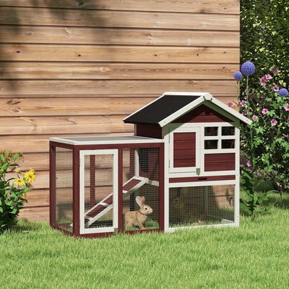 48" Brown Wooden Rabbit Hutch with Slant Roof & Run
