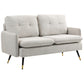 55" Loveseat Sofa, Linen Love Seat w/ S spring, Steel Legs and Button Tufting, Small Couch for Living Room, Cream White