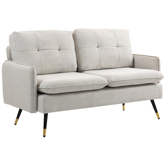 55" Linen Loveseat with Button Tufting - Cream White