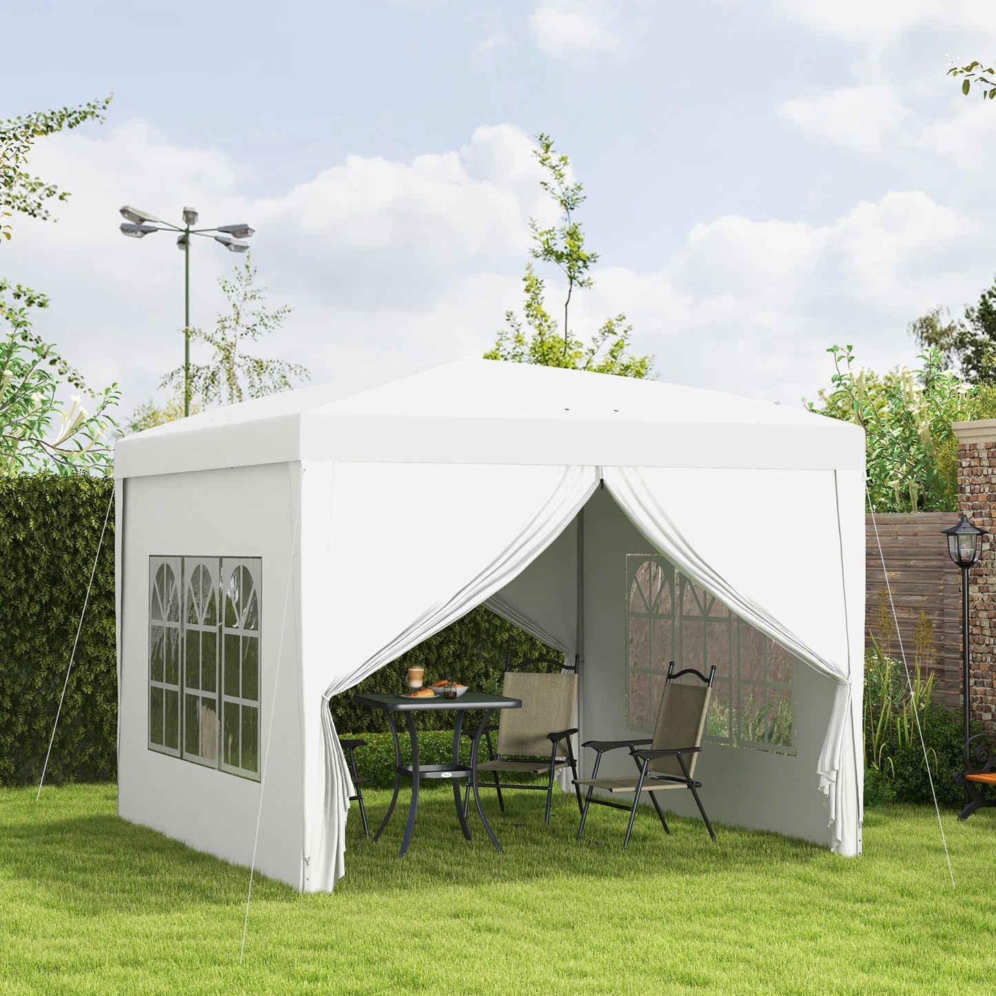 9.7' x 9.7' Outdoor Pop Up Party Tent Wedding Gazebo Canopy with Carrying Bag (White)