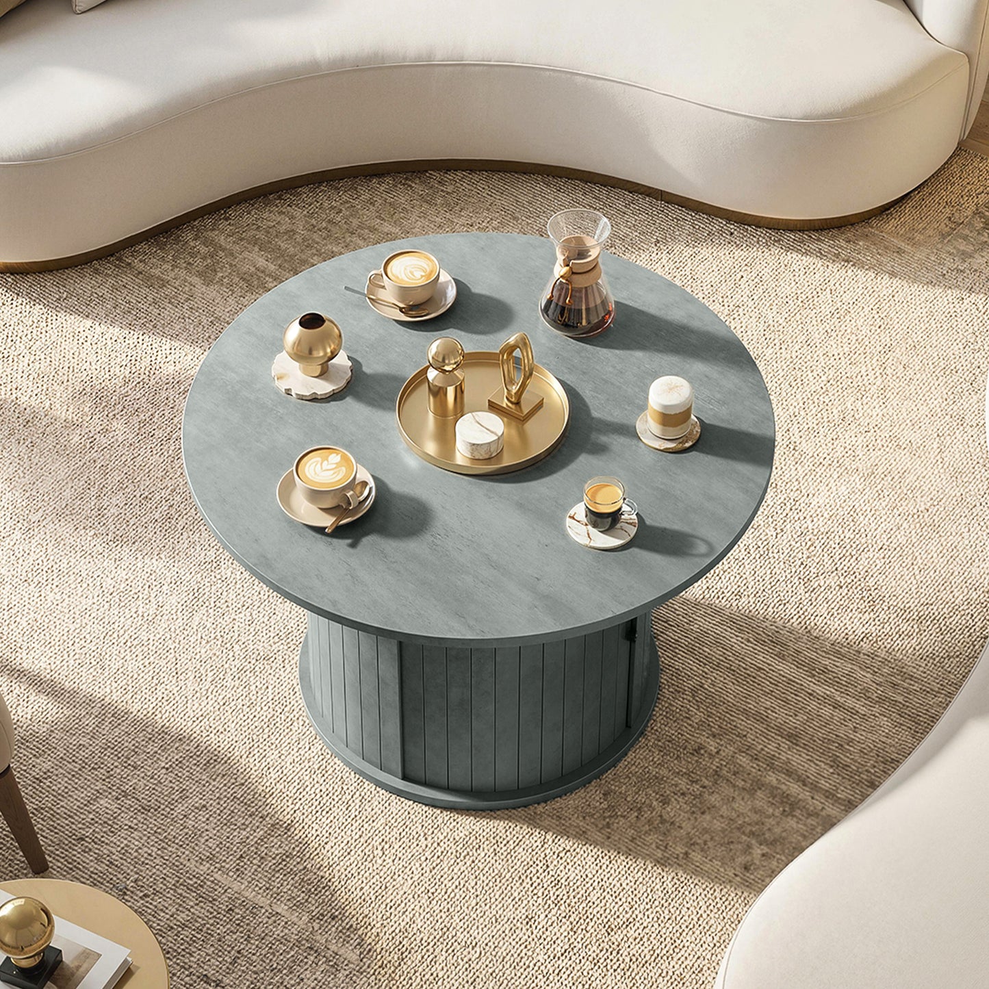 Round Coffee Table, 31.5" Center Table, Cement Grey