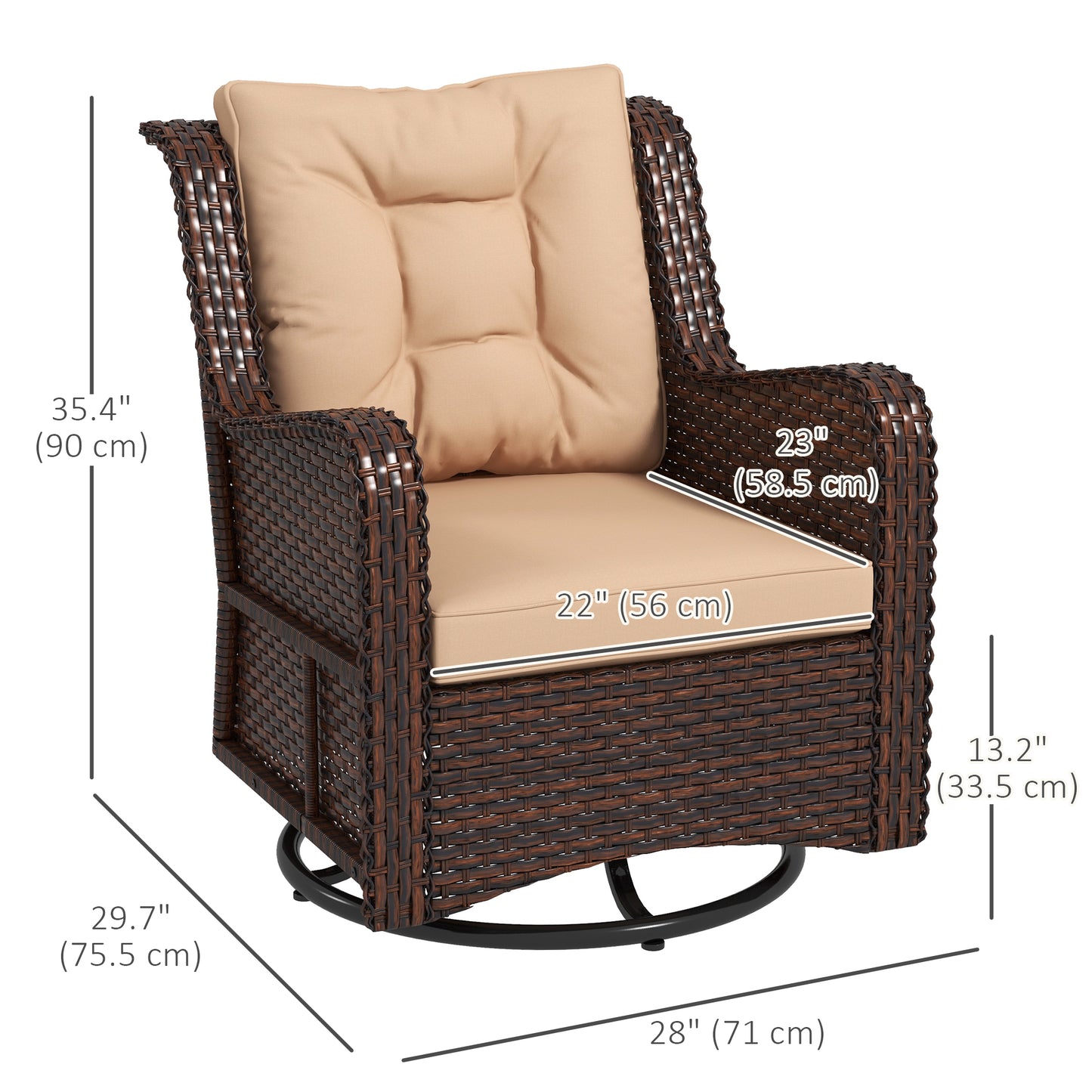 PE Rattan 360° Swivel Patio Chair with Cushion, Dark Grey