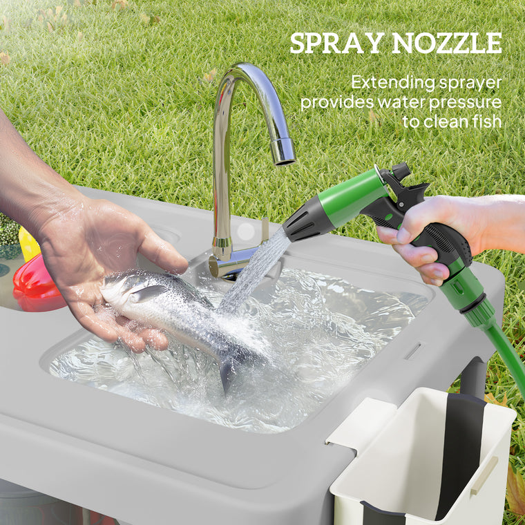 Folding Fish Cleaning Table with Sink & Faucet Sprayer