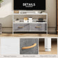 TV Stand with Charging Station, TV Table with 2 Foldable Linen Drawers and Open Shelf for 47 Inch Television, White