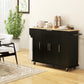 Modern Rolling Kitchen Island Cart with Drawers, Natural Wood Top, Towel Rack, Door Storage Cabinet, Black