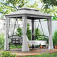3 Person Outdoor Patio Daybed, 3 in 1 Canopy Gazebo Swing Chair Garden Hammock with Mesh Mosquito and Sun Shade, Grey