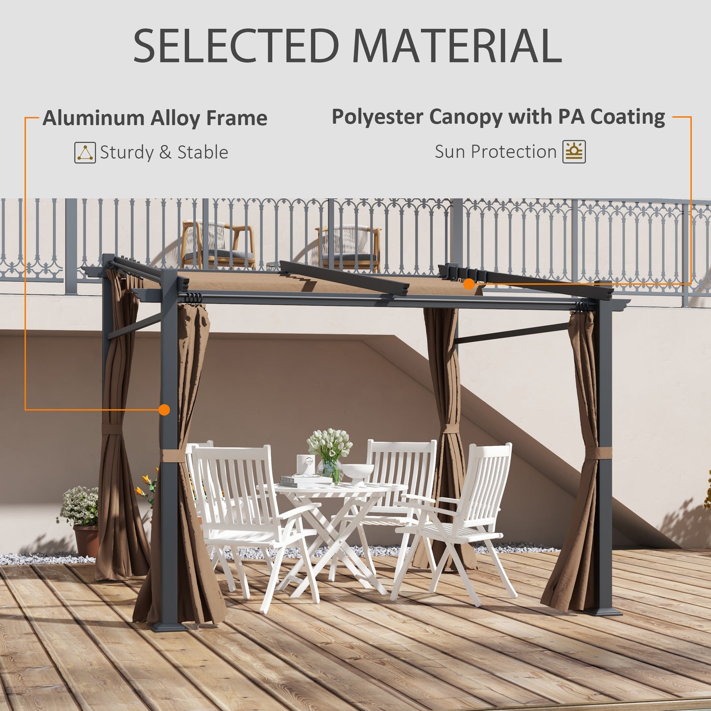 Metal Pergola with Sliding Roof Canopy, Retractable Pergola Canopy
