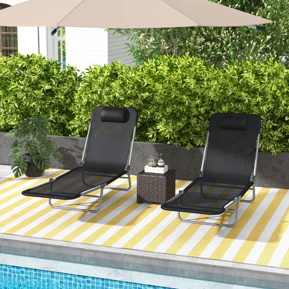 Folding Reclining Tanning Chairs, Set of 2 - Black