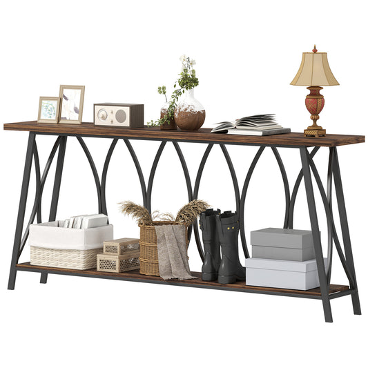 71" Industrial 2-Tier Console Table - Rustic Brown