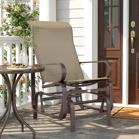 Patio Glider, Outdoor Glider Chair with Breathable Mesh Fabric for Patio, Yard, Porch, Brown - Brown