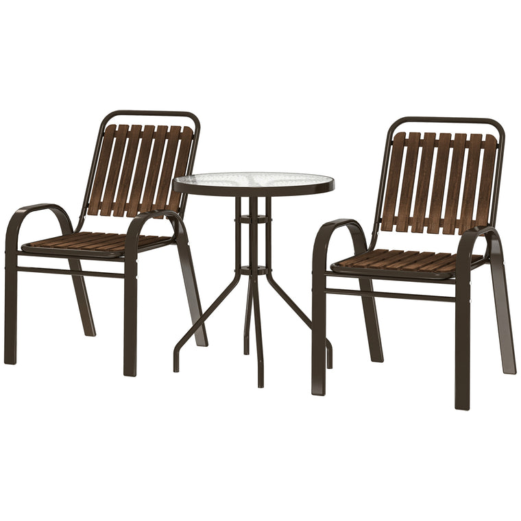 3-Piece Bistro Set with Stackable Chairs and Glass Table