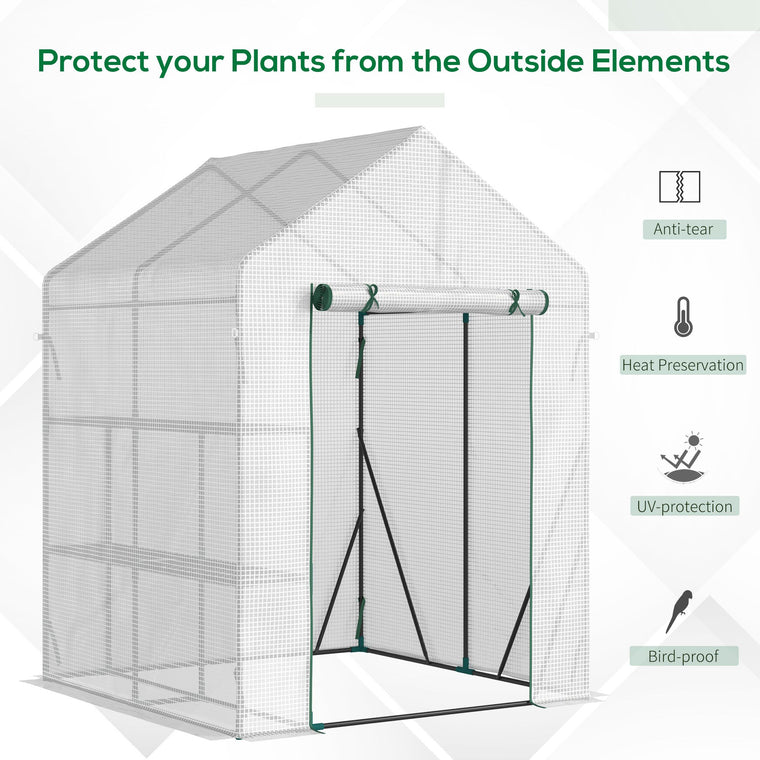 56" x 56" Green Walk-In Greenhouse with 2-Tier Shelf