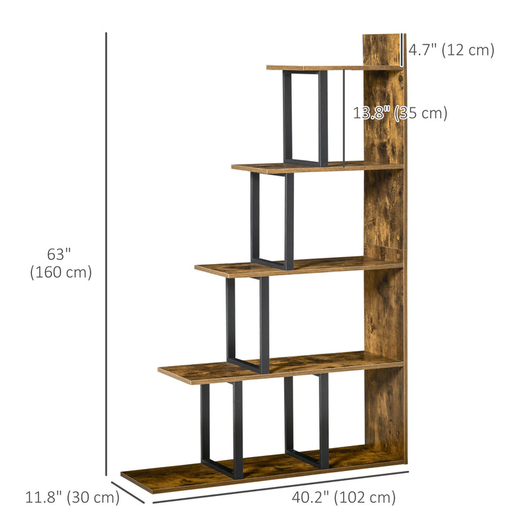 5-Tier Ladder Bookshelf - Rustic Brown
