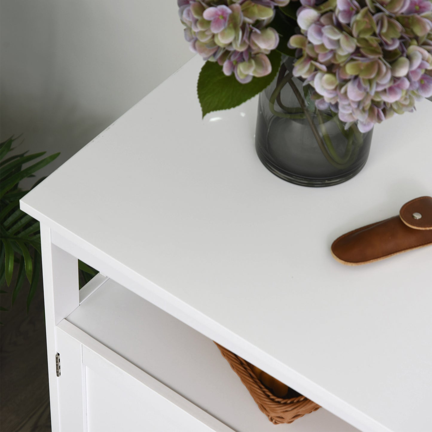 Wooden Sideboard Buffet Cabinet with Open Shelf and 2-Door Storage, White