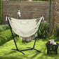 Patio Hammock Chair with Stand, Outdoor Hammock Swing Hanging Lounge Chair with Side Pocket and Headrest, Cream - Cream White