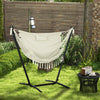 Patio Hammock Chair with Stand, Outdoor Hammock Swing Hanging Lounge Chair with Side Pocket and Headrest, Cream