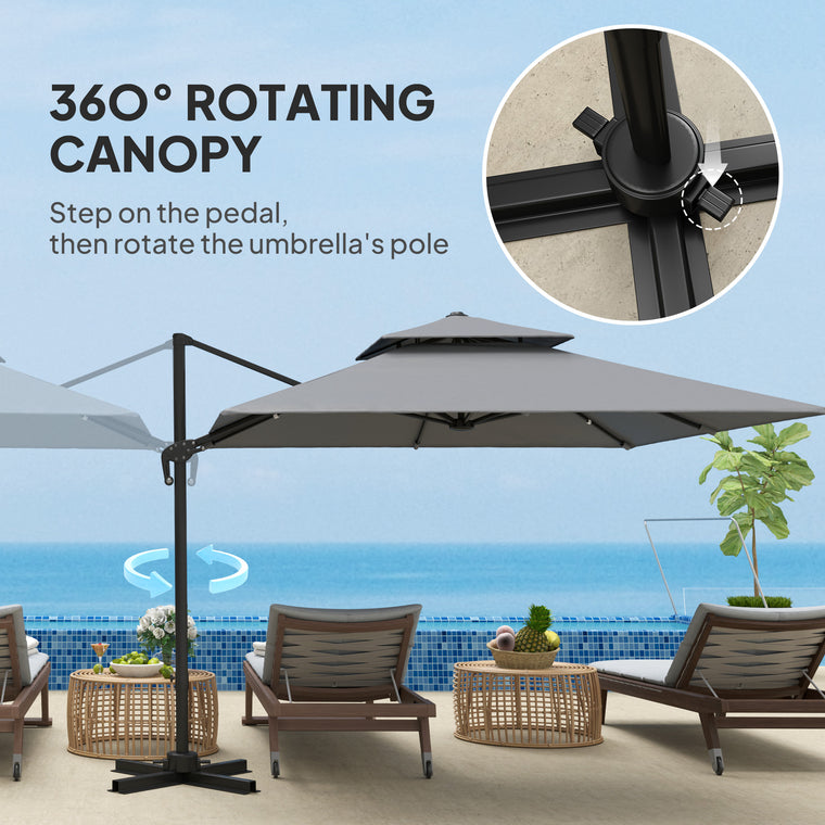 10' x 10' Light Grey Offset Umbrella with 360° Rotation