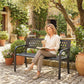 Outdoor Bench with Floral Backrest 2 Seater Garden Bench with Armrests for Yard Park Balcony Black