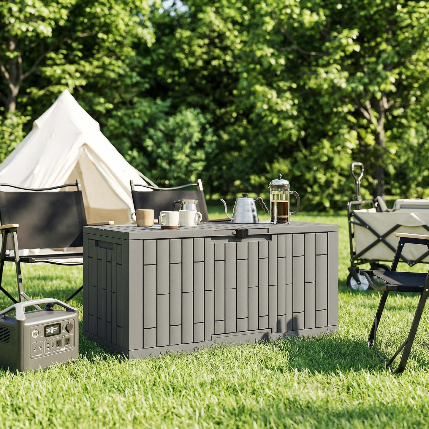 120 Gallon Resin Deck Box, Lockable Outdoor Storage Box, Splash-Resistant & UV Resistant Patio Storage Container