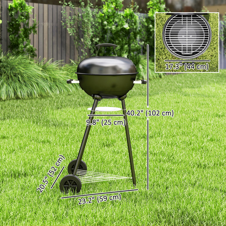 Black 17" Kettle Charcoal BBQ Grill with Ash Catcher